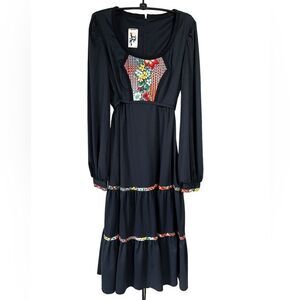 Vintage 70s Jody T of California Black Floral Prairie Cottagecore Dress